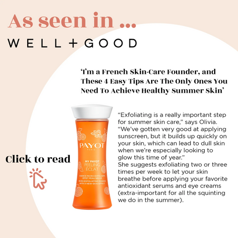 Orange skincare bottle with text and article excerpt.