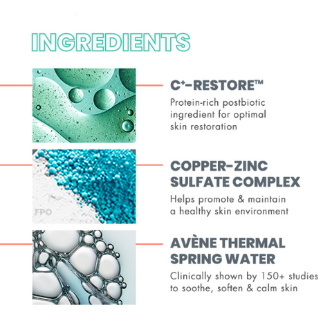 infographic showing Avene cicalfate ingredients ant their action