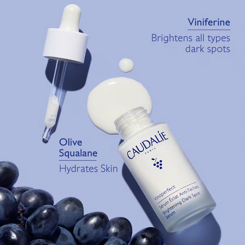 Infographic with the active ingredients in Caudalie vinoperfect serum