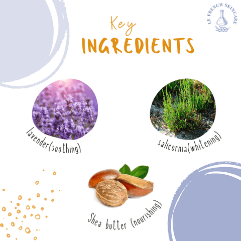Key ingredients of Darphin Hydraskin Rich Cream: lavender, salicornia, and shea butter for moisturizing benefits.