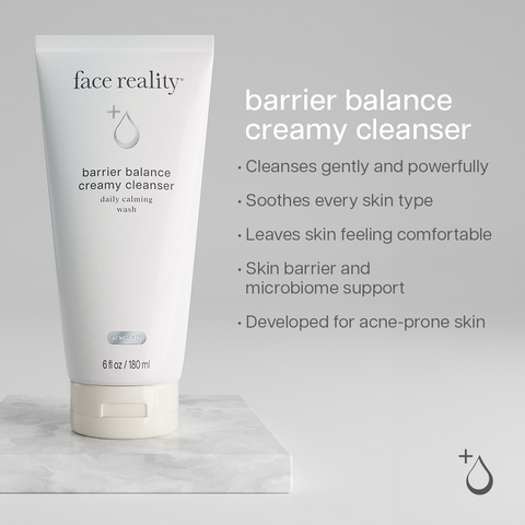 Infographic on how Face reality barrier balance creamy cleanser is best for sensitive acne proneskin