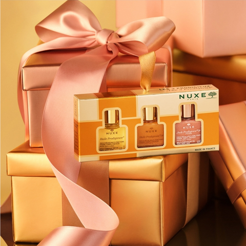 French pharmacy Nuxe oil trio gift set gold, rose and regular