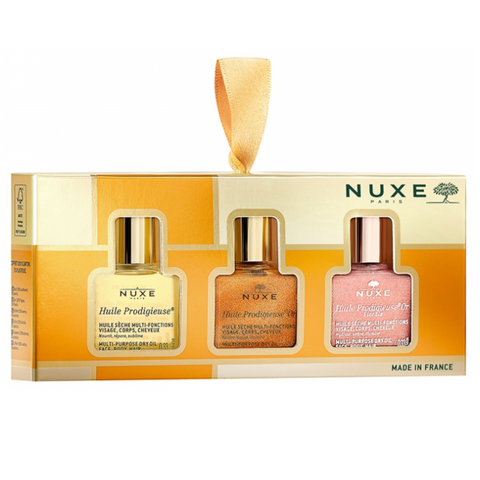 French pharmacy brand Nuxe oil trio gift set