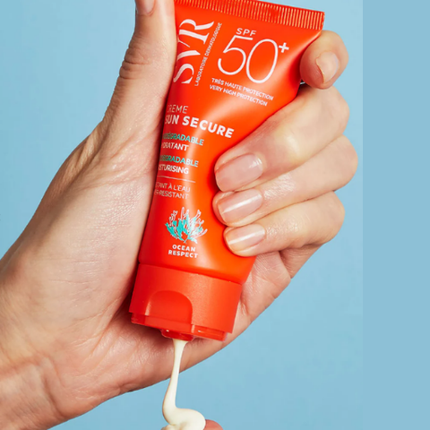 French pharmacy brand SVR sunscreen. rich hydrating cream texture