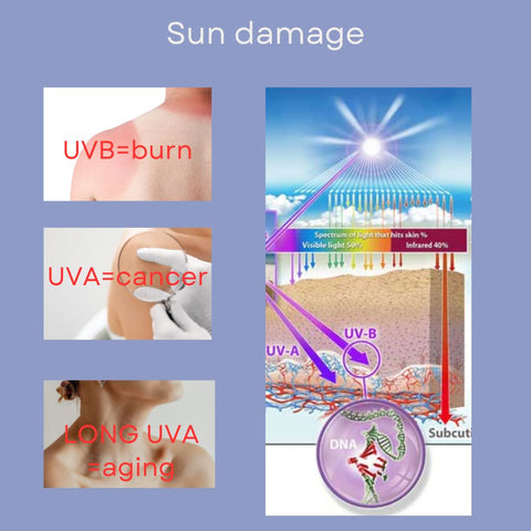 Infographic on sun damage from UVA, UVB and long UVA
