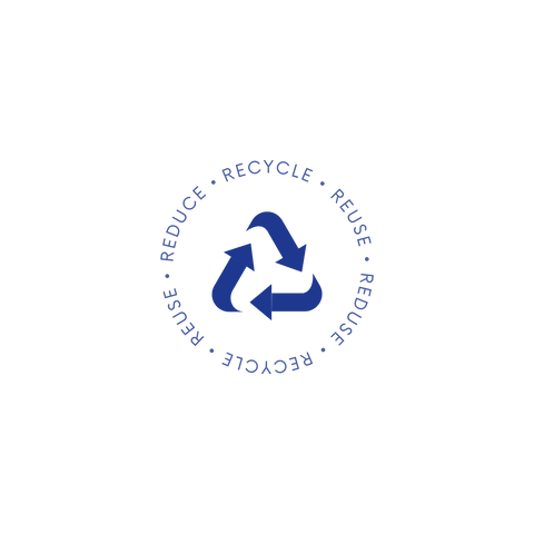 Recycle icon with circular text and arrows