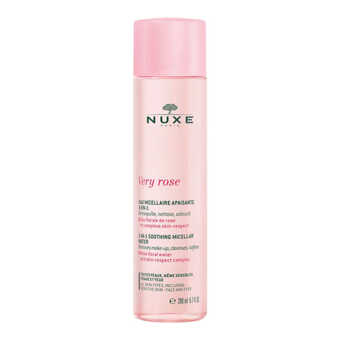 Pink Nuxe Very Rose micellar water bottle.