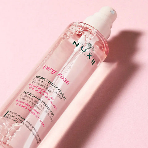Pink Nuxe Very Rose refreshing toning mist bottle.