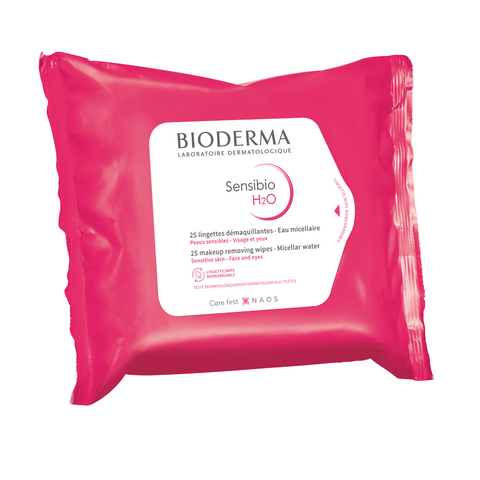 French pharmacy brand Bioderma cleansing wipes. Presoaked wipes ideal for travel or gym