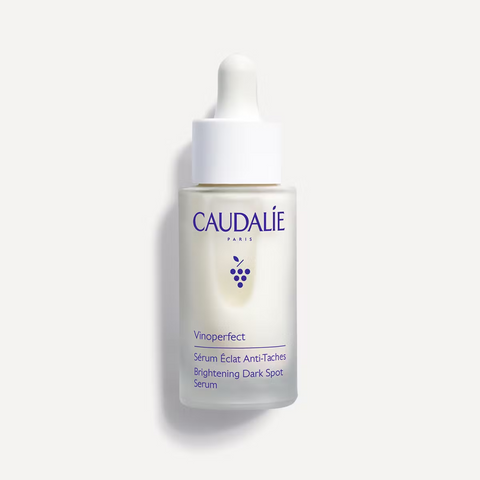 French pharmacy brand Caudalie serum. Reduces dark spots thanks to vine peptide 