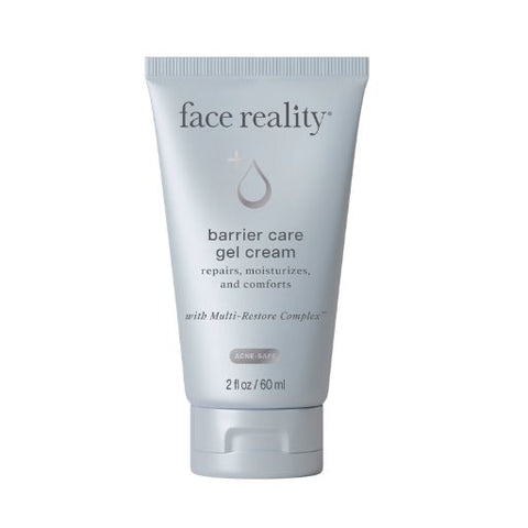 Tube of face reality barrier care gel cream on a white background