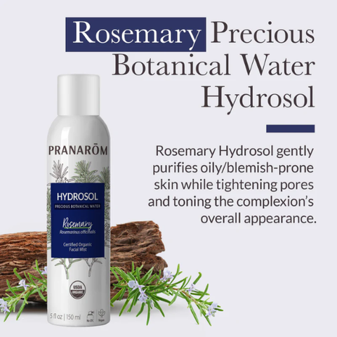 Pranarom Rosemary Precious Botanical Water Hydrosol bottle with info on skin type