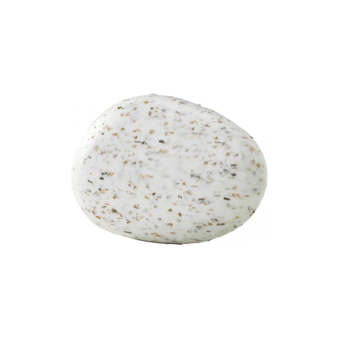 Thalion exfoliating soap travel size in pebble shape with seaweed flakes for gentle exfoliation.